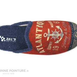 Promo ? ZEL’S Zels 7549 Rouge – Bleu Marine – Ancre – Pantoufle Mule Homme ? 7